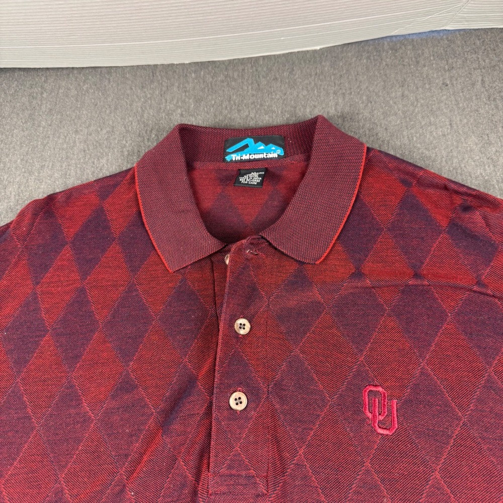 vintage‎  Oklahoma Sooners OU Argyle Polo Shirt Mercerized Cotton Red M